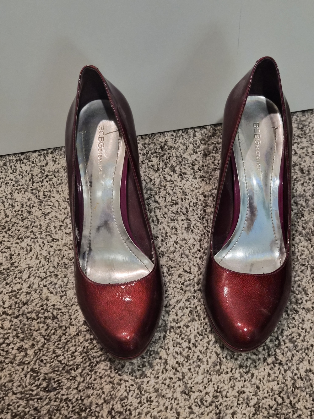 BCBGirls Shimmery Burgundy Pointed-Toe Pumps